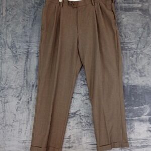 Haggar Classic Fit Pants Mens 38x30 Brown Eclo Stria Dress Slacks Recycled Poly